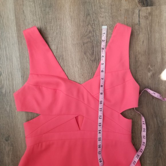 Sz 8 BCBGMaxAzria Joy Cutout Gown Dress in Ambrosia (Coral) with Chiffon Skirt - Picture 8 of 12